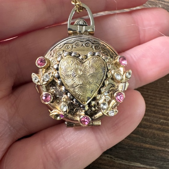 Incredible Gold and Pink Heart Locket Necklace - Picture 1 of 12